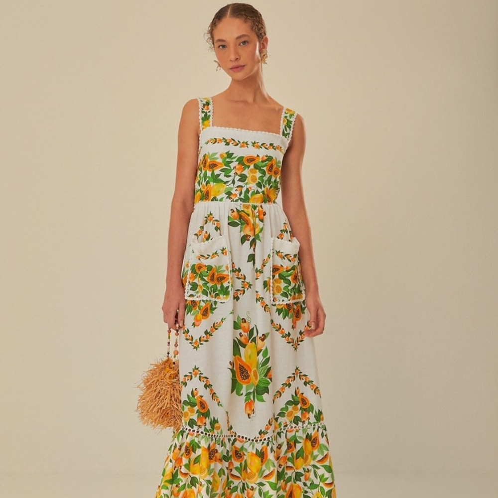 FARM Rio White and Yellow Floral Maxi Dress